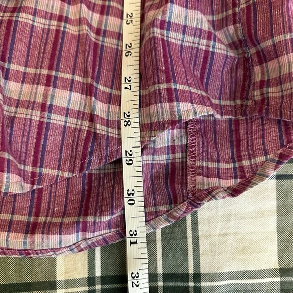 Hugo Boss Orange Linen Blend Plaid Button Up Shirt Purple Mens XL Western Preppy - Picture 14 of 15
